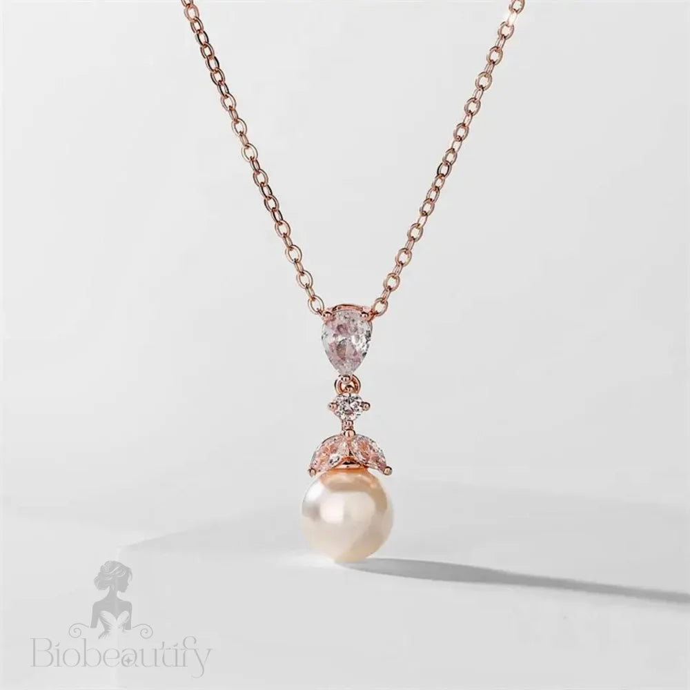 Chantria Bridal Jewelry Set With Pearl And Cubic Zirconia - Available In Rose Gold Silver