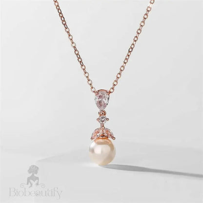 Chantria Bridal Jewelry Set With Pearl And Cubic Zirconia - Available In Rose Gold Silver