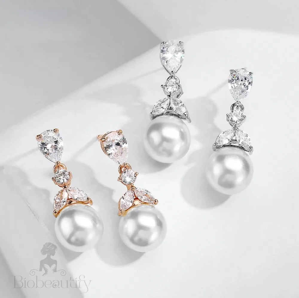 Chantria Bridal Jewelry Set With Pearl And Cubic Zirconia - Available In Rose Gold Silver