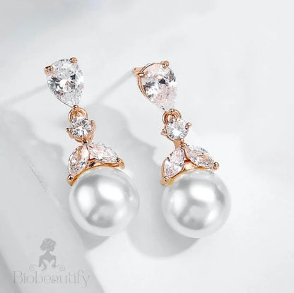 Wedding Jewelry - Pearl and Cubic Zirconia Bridal Earrings - Available in Rose Gold and Silver