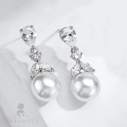 Wedding Jewelry - Pearl and Cubic Zirconia Bridal Earrings - Available in Rose Gold and Silver