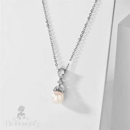 Pearl Wedding Jewelry - Pearl and Cubic Zirconia Bridal Necklace - Available in Rose Gold and Silver