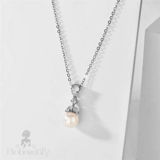 Pearl Wedding Jewelry - Pearl and Cubic Zirconia Bridal Necklace - Available in Rose Gold and Silver