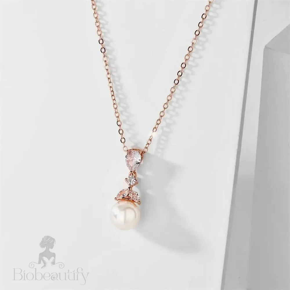 Pearl Wedding Jewelry - Pearl and Cubic Zirconia Bridal Necklace - Available in Rose Gold and Silver