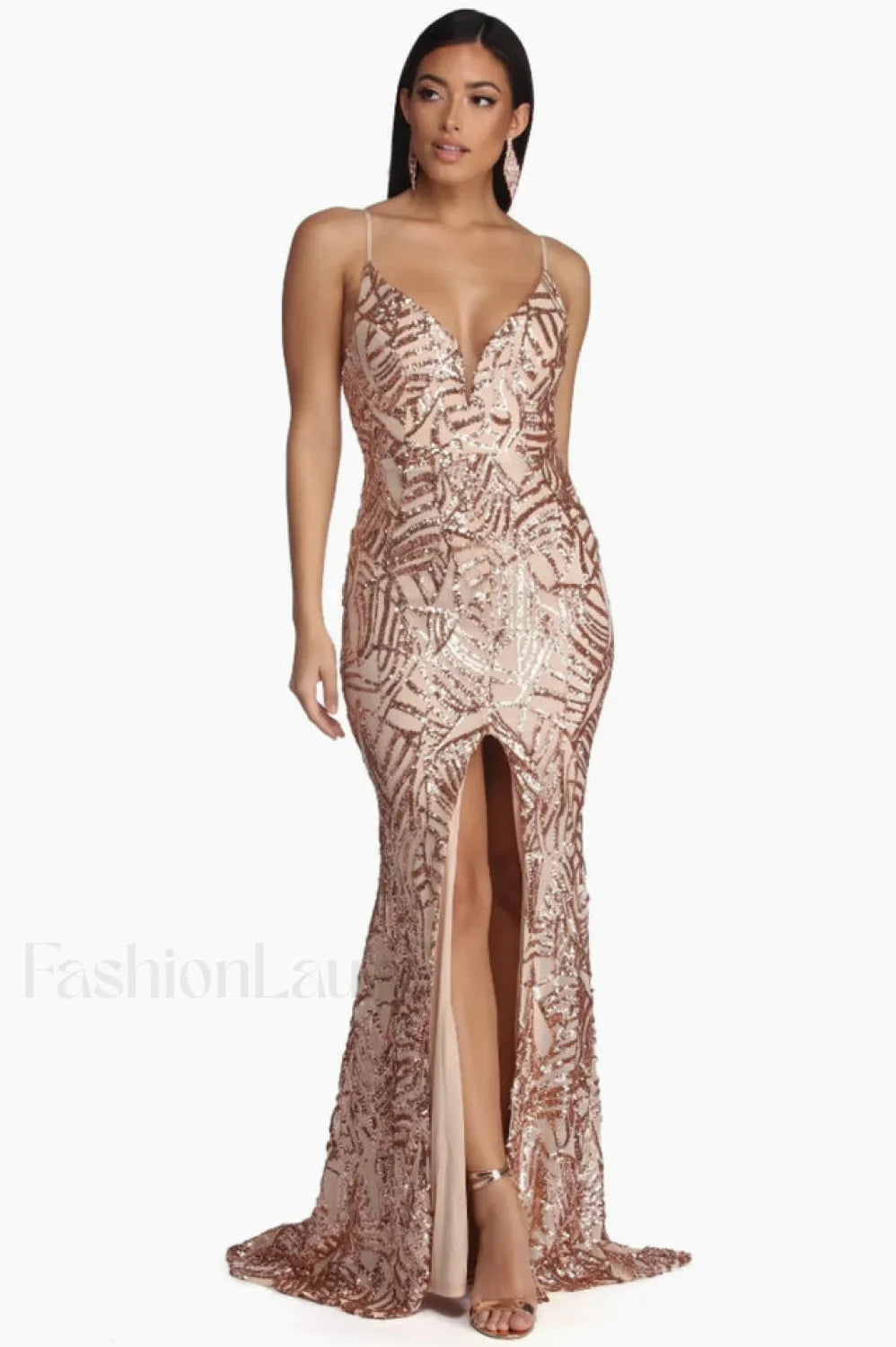 Charice Flared Stylish Geometric Sequin Dress S / Rose Gold