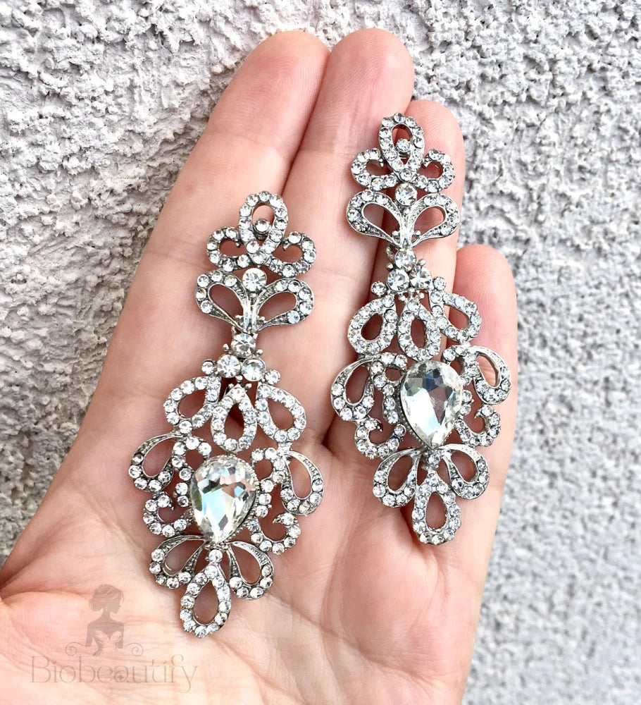 Charlene Silver Rhinestone Wedding Earrings