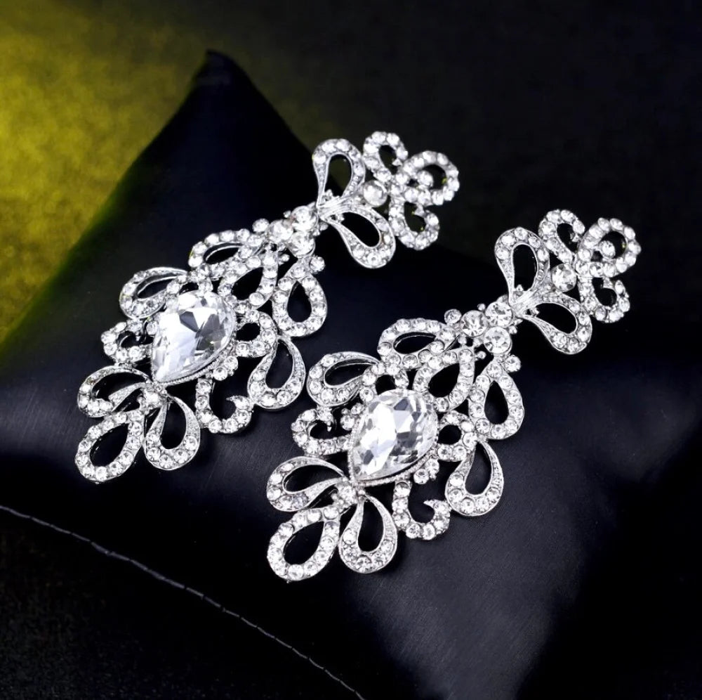 Charlene Silver Rhinestone Wedding Earrings