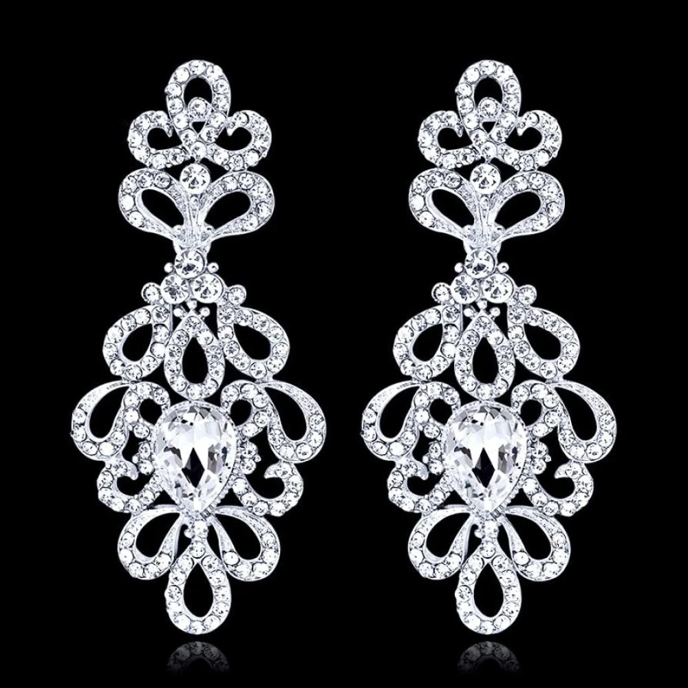 Charlene Silver Rhinestone Wedding Earrings