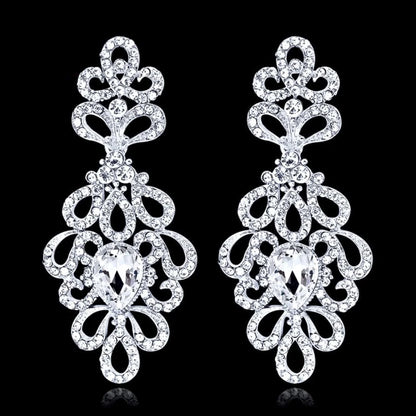 Charlene Silver Rhinestone Wedding Earrings