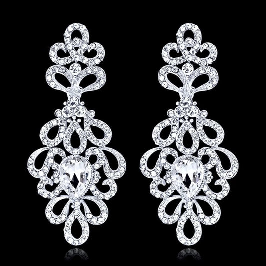 Charlene Silver Rhinestone Wedding Earrings