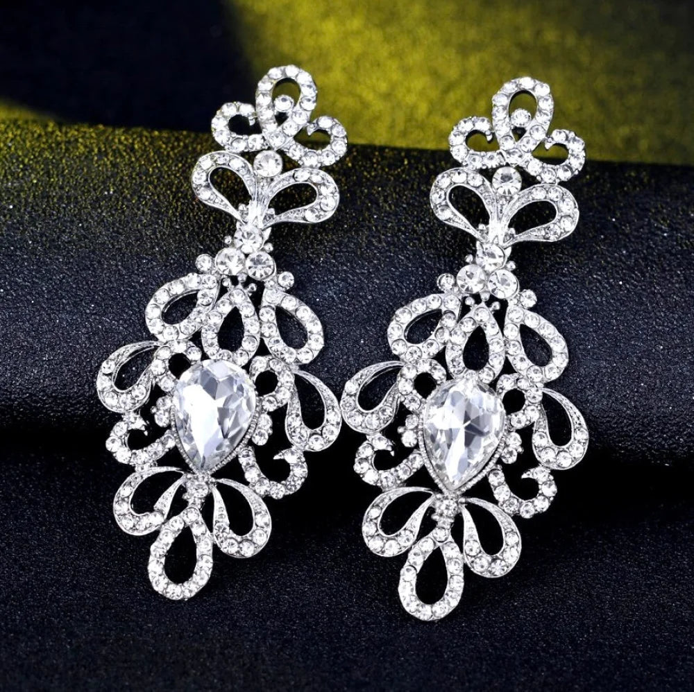 Charlene Silver Rhinestone Wedding Earrings