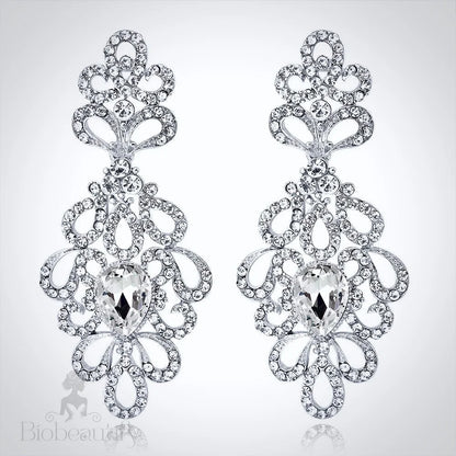 Charlene Silver Rhinestone Wedding Earrings