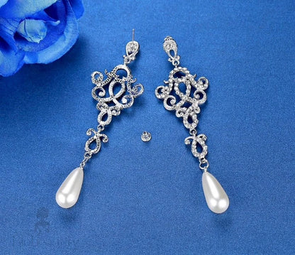 Charleston Rhinestone Pearl Bridal Earrings