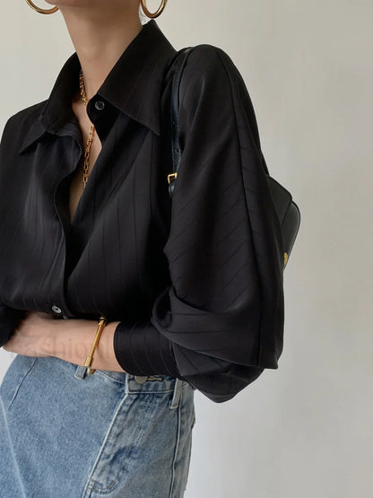 Charlotte Oversized Button Up Collared Shirt Black / XS Shirts
