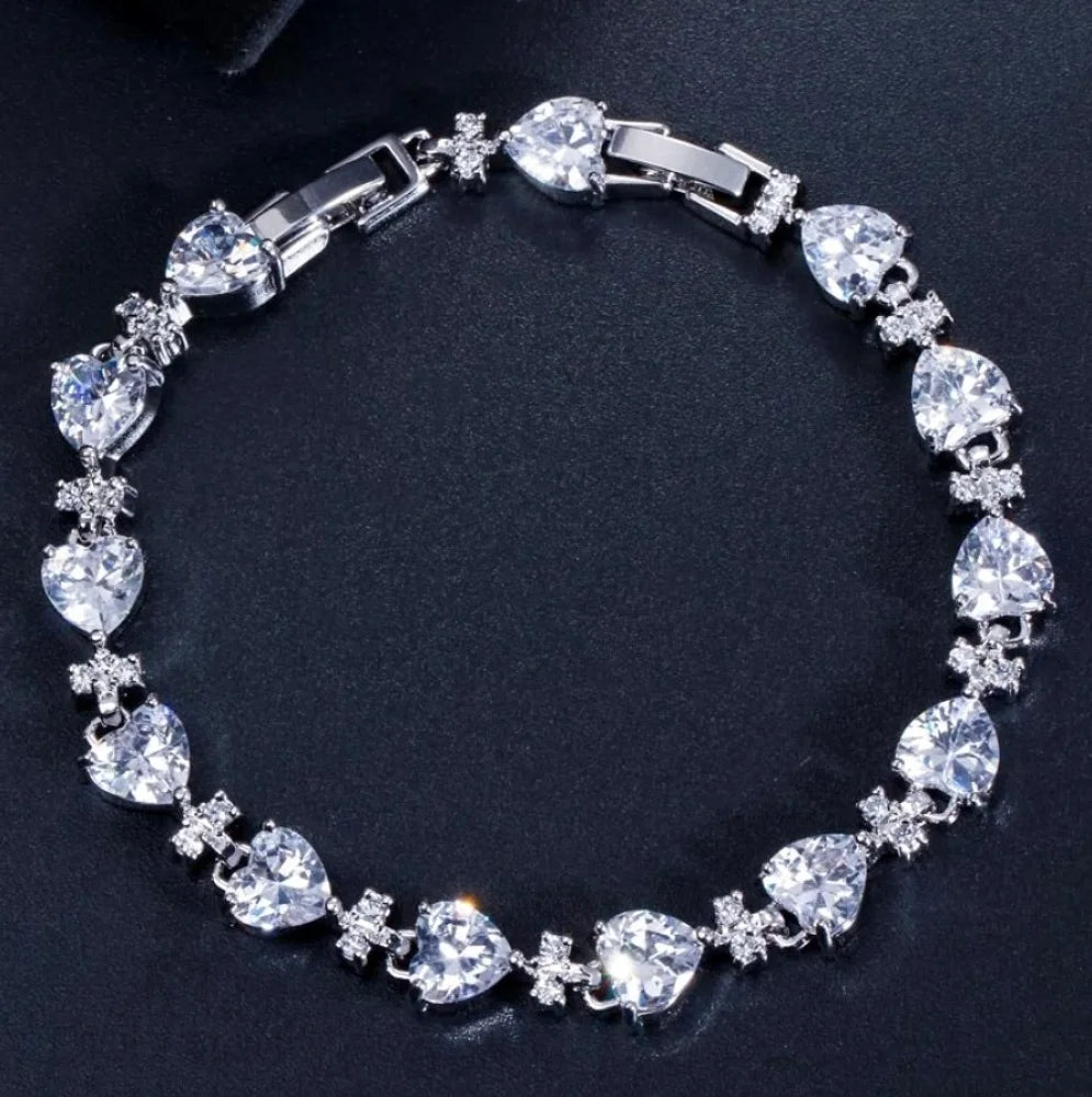 Charlotte Silver Heart Bracelet With Cubic Zirconia