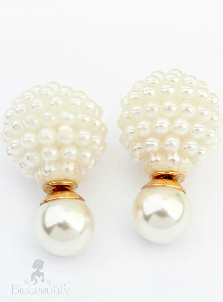 Charm Pearl Statement Stud Earrings Beige