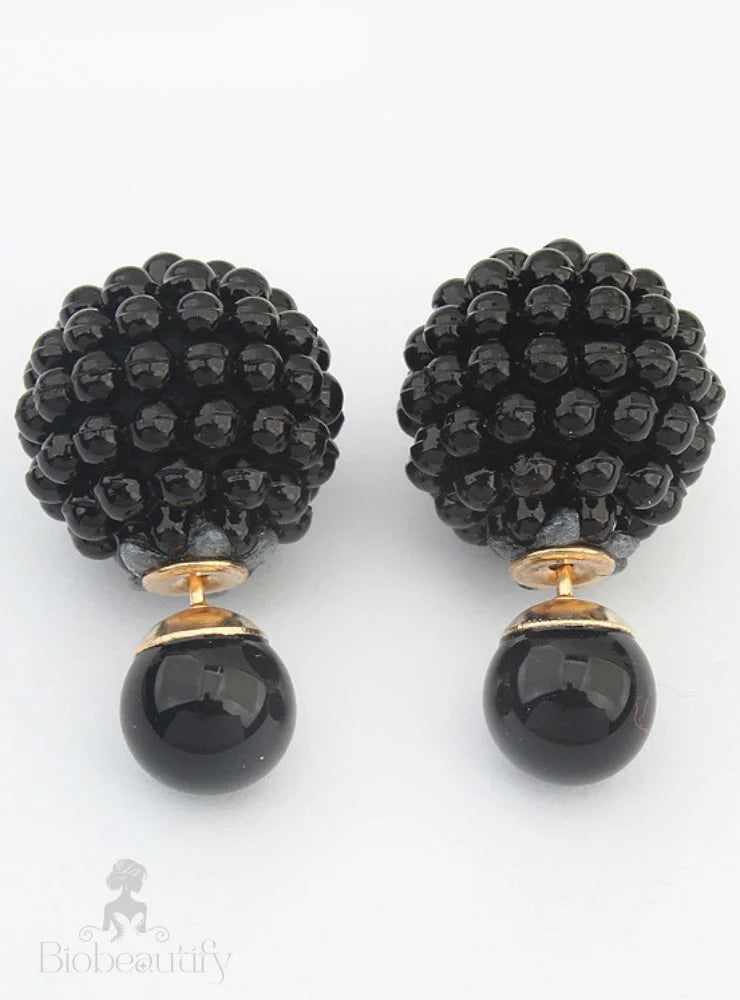 Charm Pearl Statement Stud Earrings Black