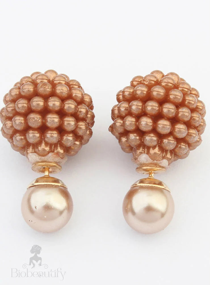 Charm Pearl Statement Stud Earrings Khaki