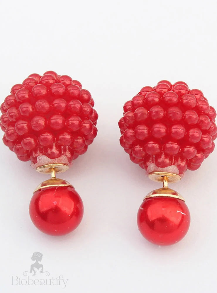 Charm Pearl Statement Stud Earrings Red