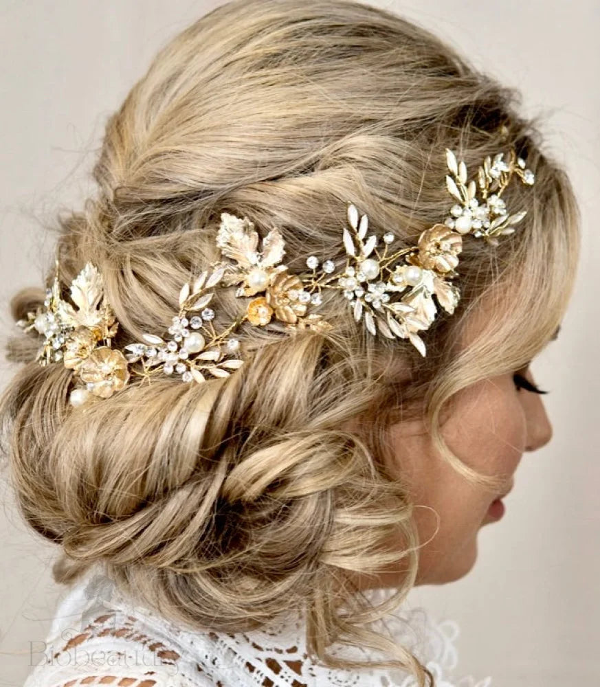 Charmaine Gold Pearl Bridal Hair Accessory