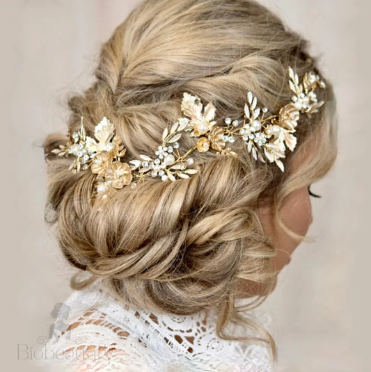 Charmaine Gold Pearl Bridal Hair Accessory