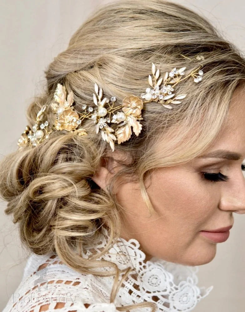 Charmaine Gold Pearl Bridal Hair Accessory