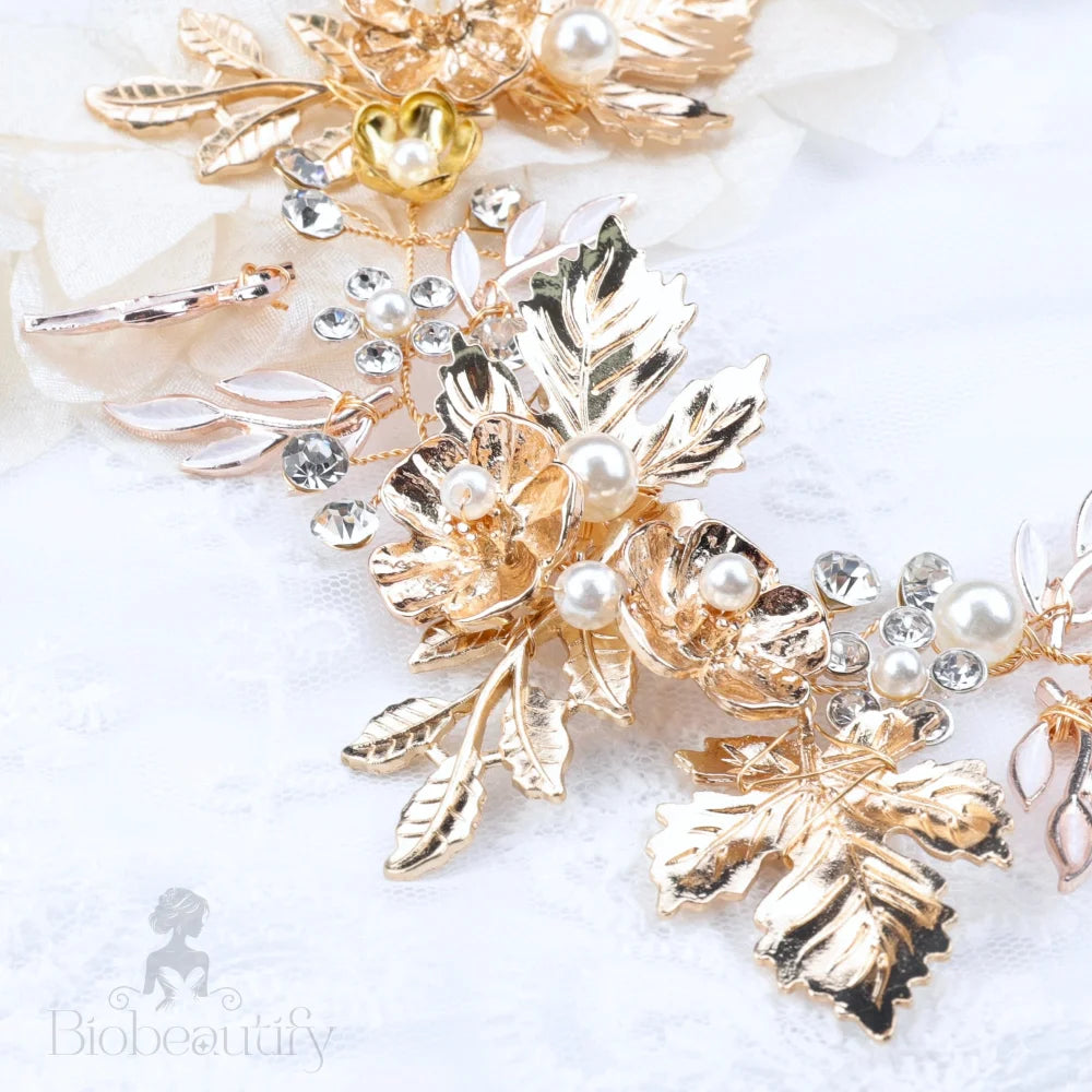 Charmaine Gold Pearl Bridal Hair Accessory