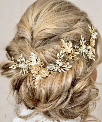 Charmaine Gold Pearl Bridal Hair Accessory