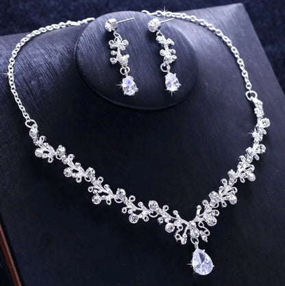 Wedding Jewelry - Silver Cubic Zirconia 3-Piece Bridal Jewelry Set With Tiara