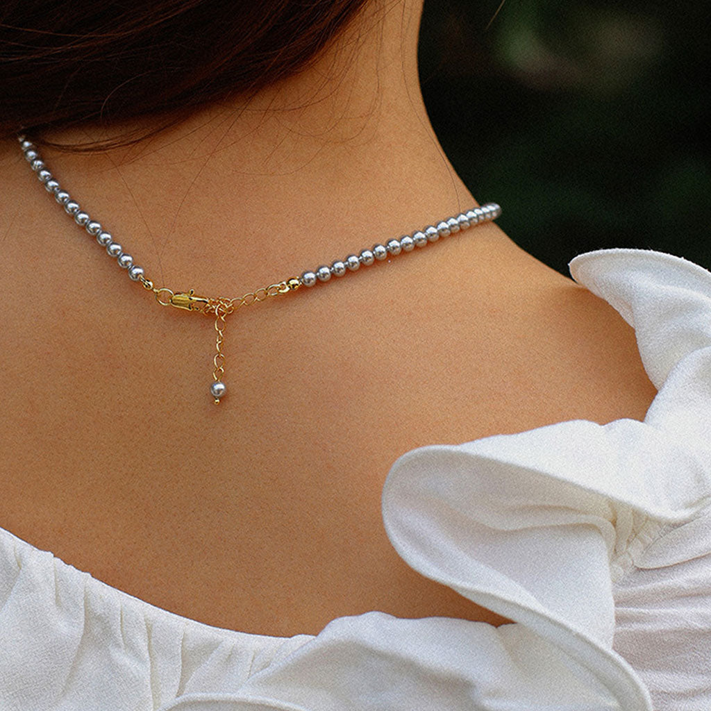 18K Gold Plated 3Mm Crystal Pearl Stackable Bead Choker Necklace
