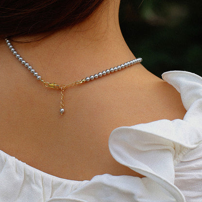 18K Gold Plated 3Mm Crystal Pearl Stackable Bead Choker Necklace