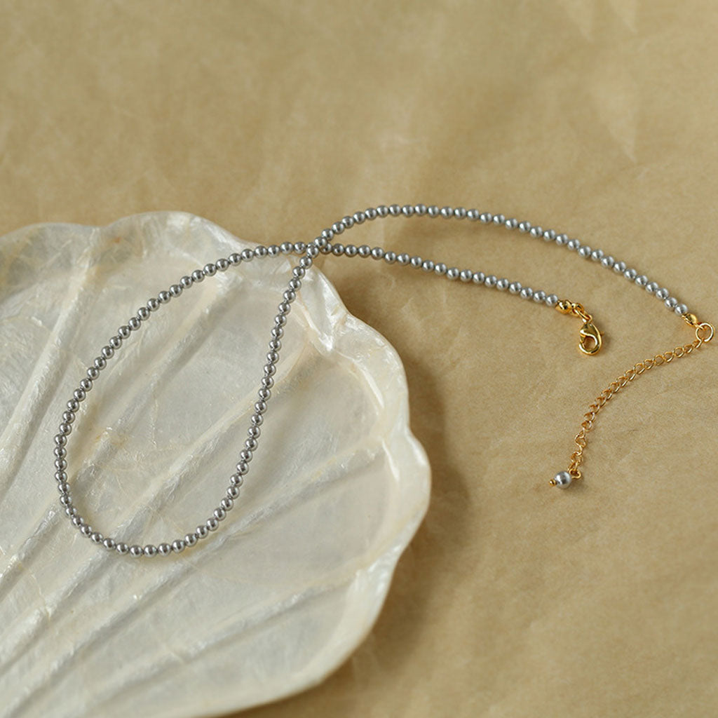18K Gold Plated 3Mm Crystal Pearl Stackable Bead Choker Necklace