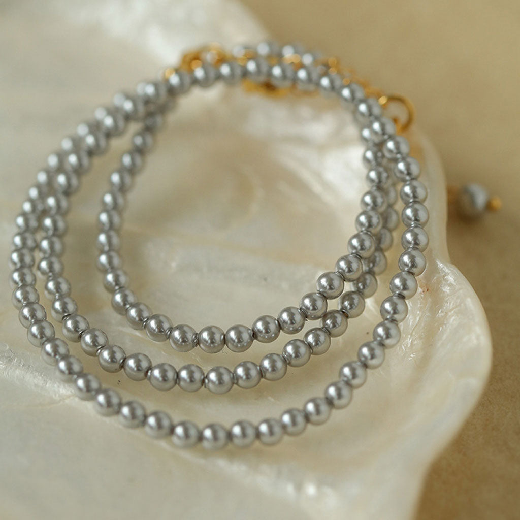 18K Gold Plated 3Mm Crystal Pearl Stackable Bead Choker Necklace