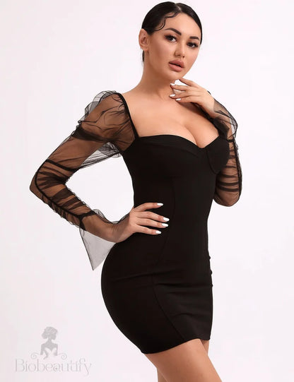 Arletta Mesh Puff Sleeve Dress - SunsetFashionLA