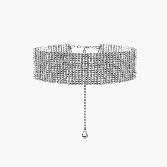 Pear Cut Rhinestone Choker Necklace Silver One Size /
