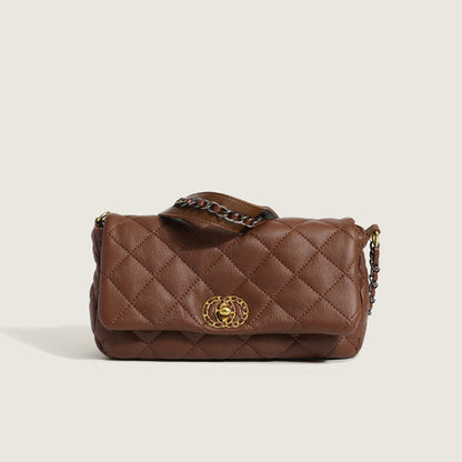 Rhombus Flap Buckled Chain Baguette Bag - Coffee One Size /