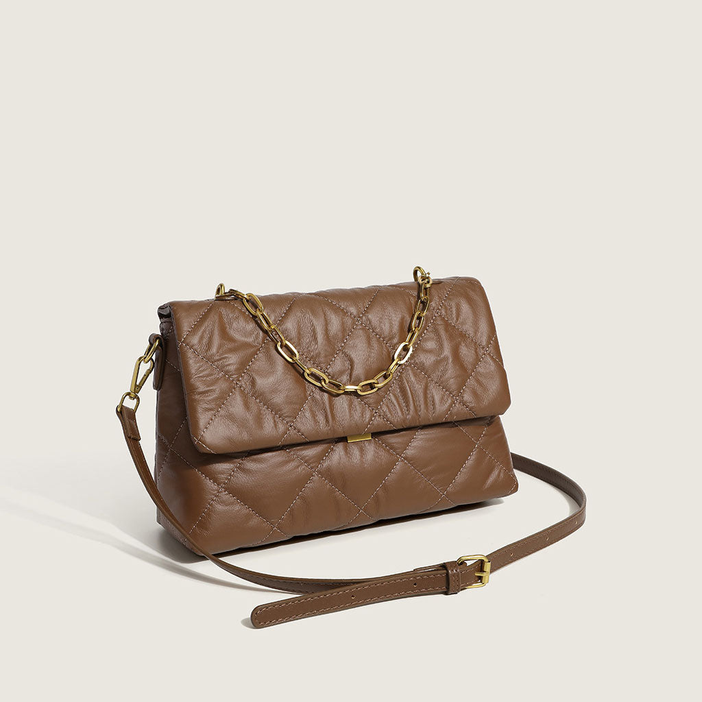 Chic Rhombus Buckled Chain Trim Shoulder Bag - Coffee