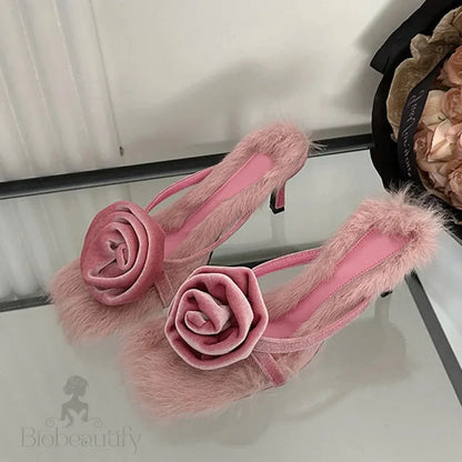 Chic Rose Flowers Narrow Band Slippers Women Slides Shoes