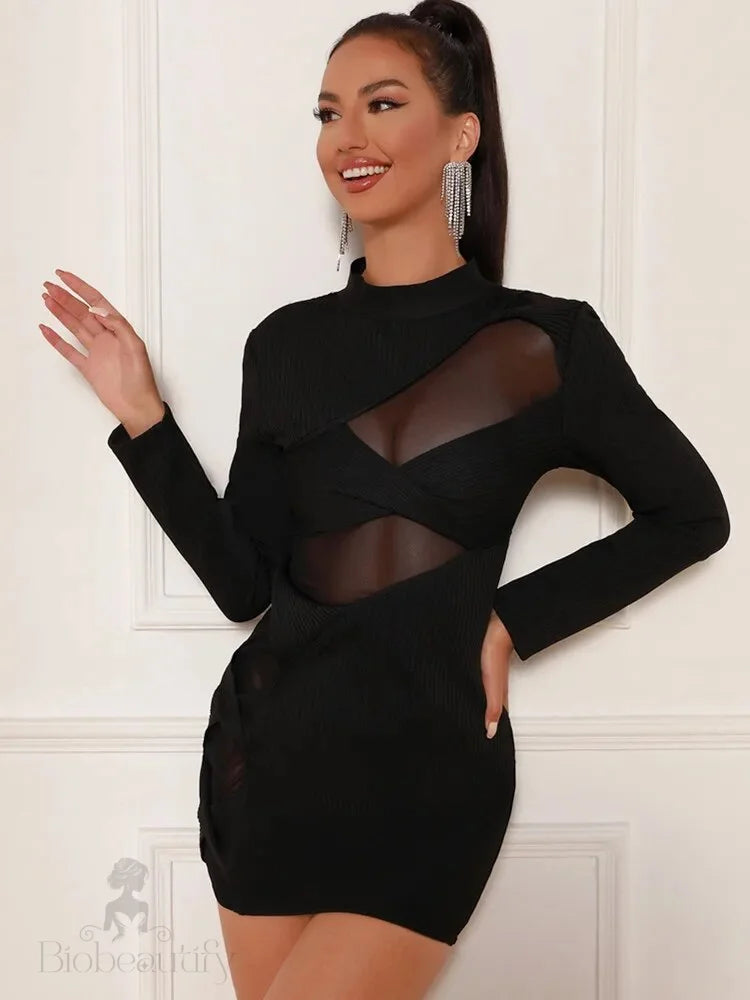 Chic Sleek Mesh Turtleneck Bandage Dress