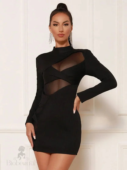 Chic Sleek Mesh Turtleneck Bandage Dress