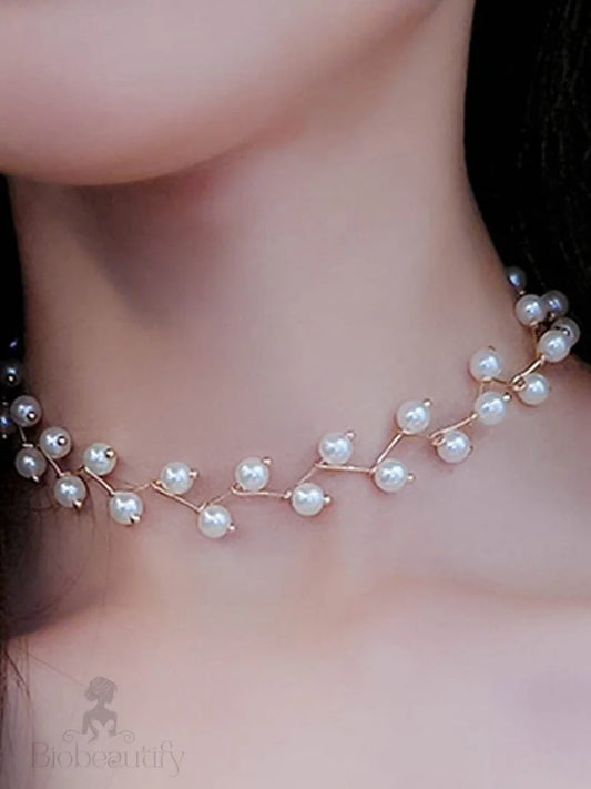 1PC Choker Necklace For Women's Pearl White Wedding Daily Alloy Classic