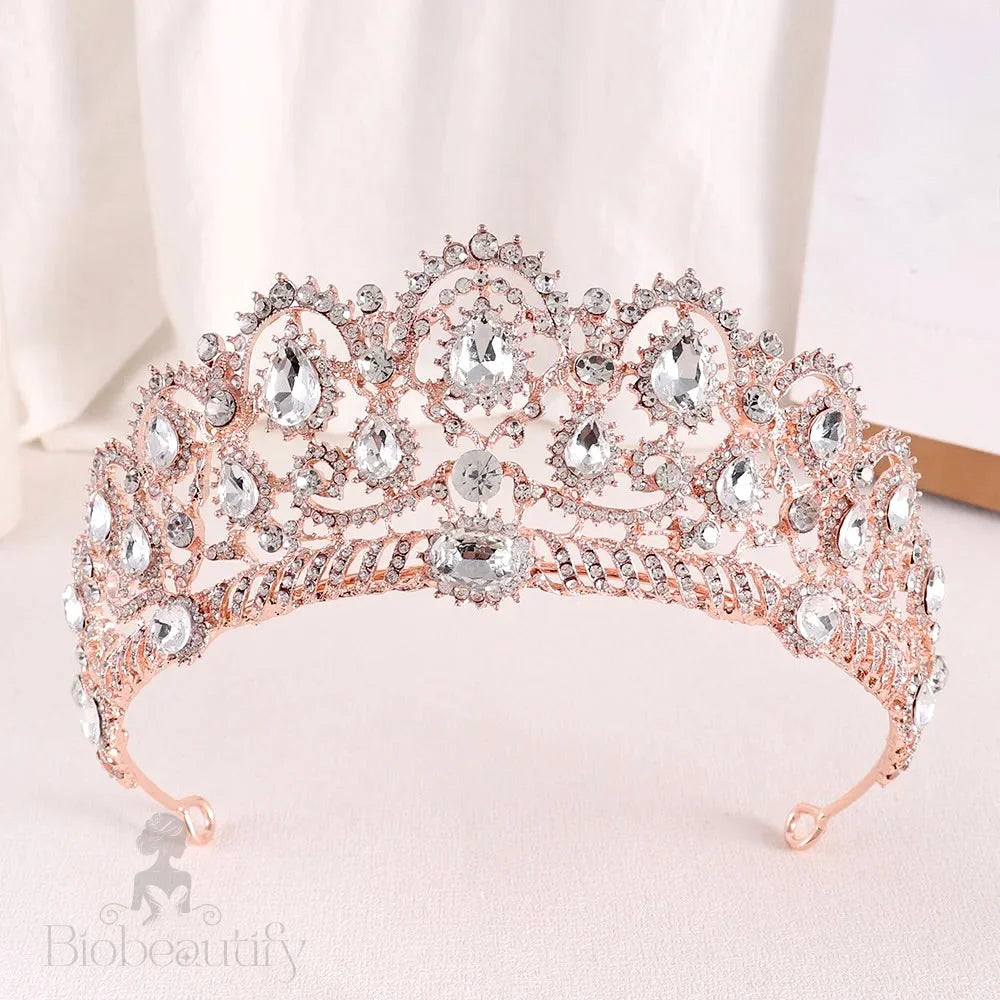 Chrysta Rhinestone Bridal Tiara Silver Rose Gold Yellow