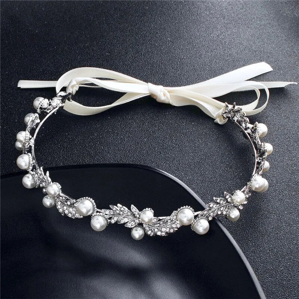 Clarissa Silver Pearl Crystal Bridal Headband