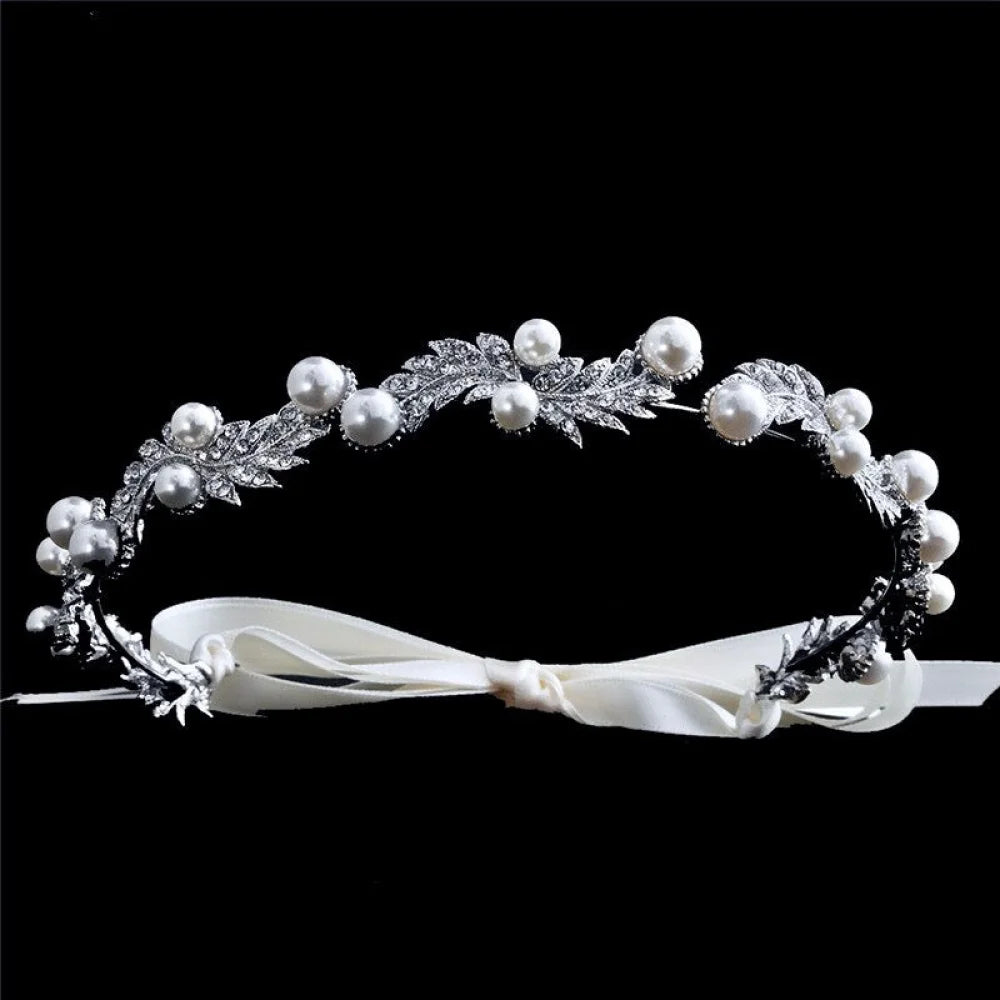 Clarissa Silver Pearl Crystal Bridal Headband