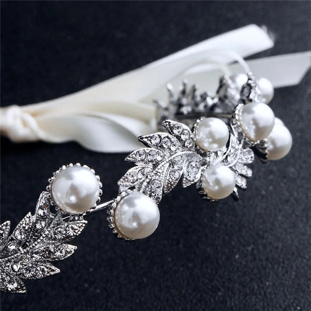 Clarissa Silver Pearl Crystal Bridal Headband