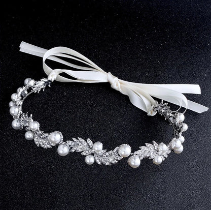 Clarissa Silver Pearl Crystal Bridal Headband