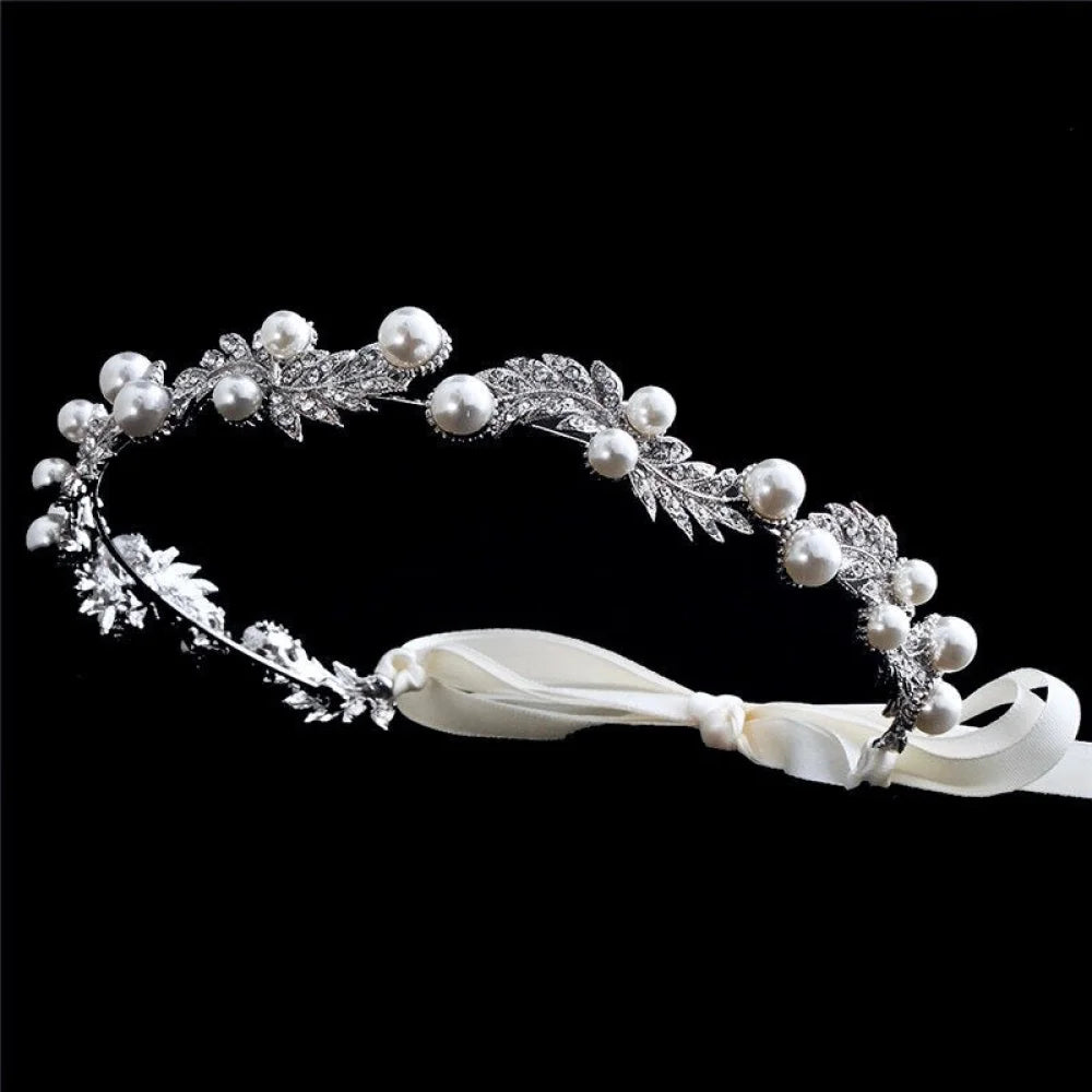 Clarissa Silver Pearl Crystal Bridal Headband