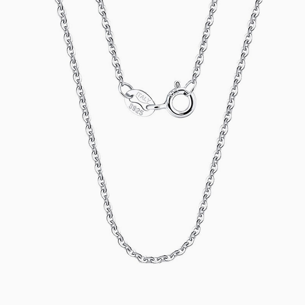 Rhodium Plated Sterling Silver Classic Cable Dainty Chain Necklace / 16’’