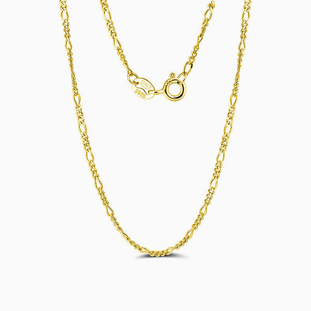 Sterling Silver Polished Figaro Chain Necklace Gold / 16’’