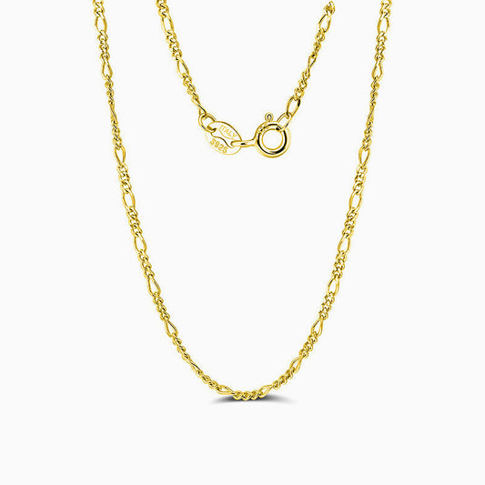 Sterling Silver Polished Figaro Chain Necklace Gold / 16’’
